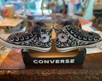 Custom High Top Pearl Embellished Converse for Bat Mitzvah