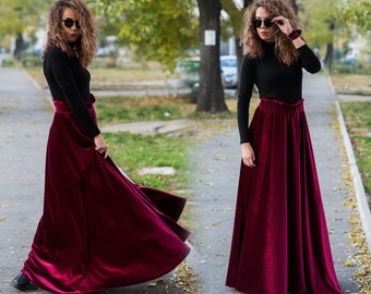 Long red velvet skirt Clearance