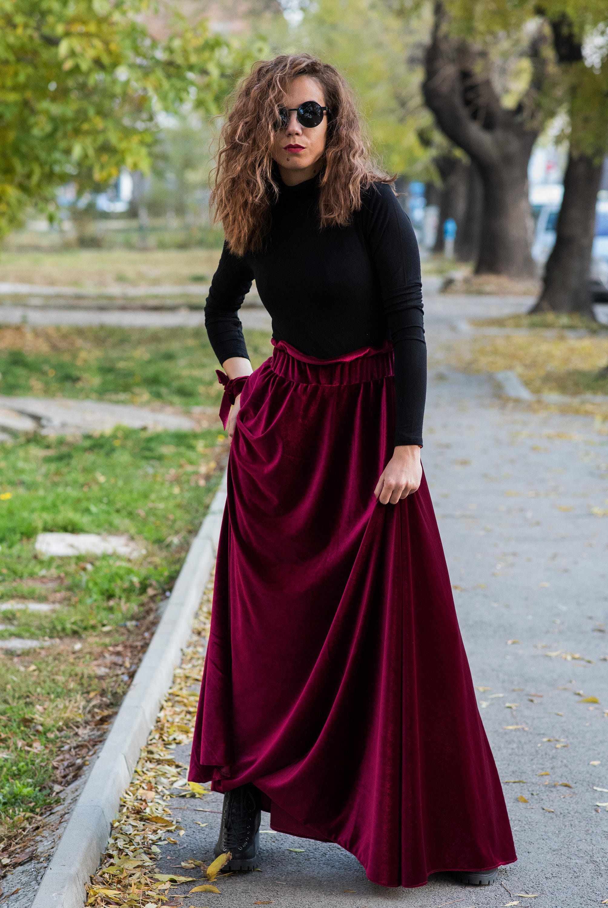plus size velvet maxi skirt
