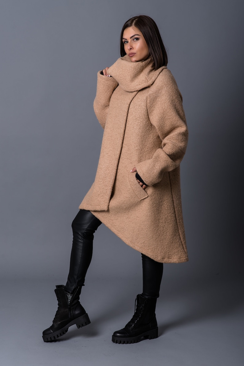 Wool Coat With High Collar Winter Overcoat Beige Coat Plus Etsy