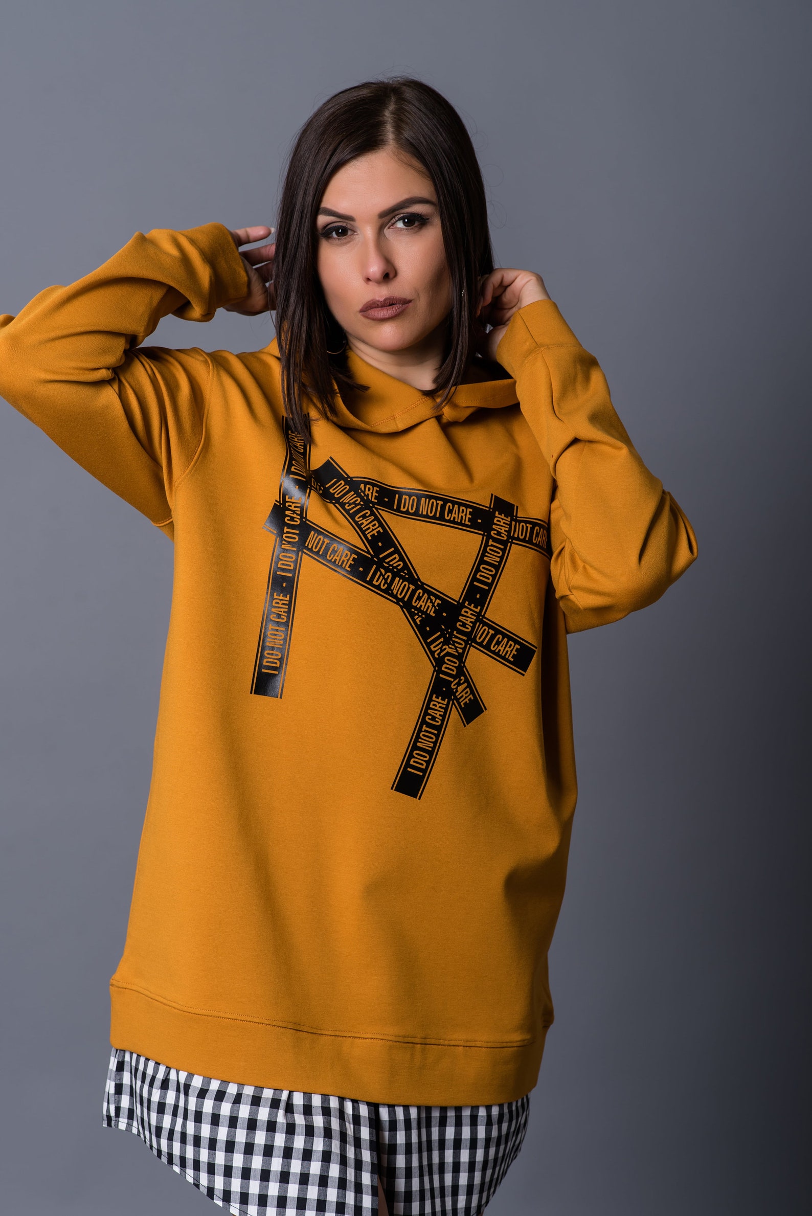 Mustard Hoodie Women Tunic Dress Hooded Tunic Gingham Top Etsy