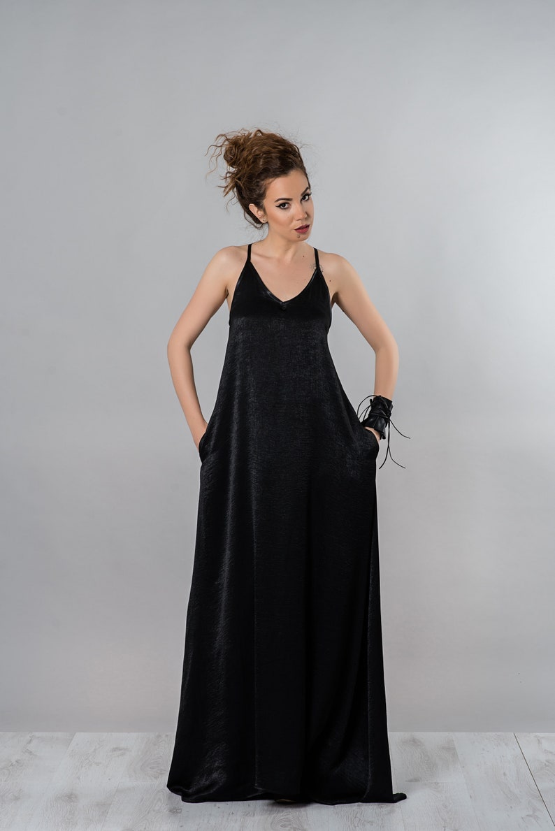 Abendkleid Plus Size Seidenkleid Langes schwarzes Kleid | Etsy