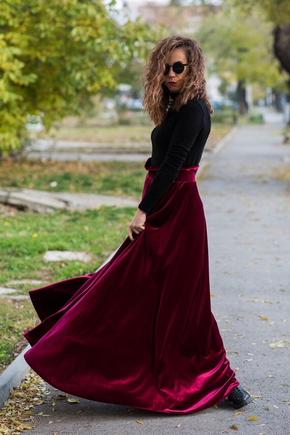 velvet maxi skirt