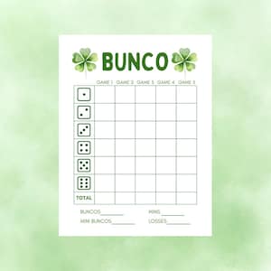 St. Patrick's Day Clover Bunco Scorecard, PDF, JPG, PNG, Digital Download, Printable
