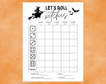 Let's Roll Witches Halloween Bunco Scorecard, PDF, JPG, PNG, Digital Download