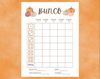 Carte de pointage Bunco citrouille automne Thanksgiving, PDF, JPG, PNG, téléchargement numérique