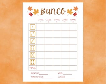Autumn Leaves Bunco Scorecard, PDF, JPG, PNG, Digital Download, Fall, Thanksgiving