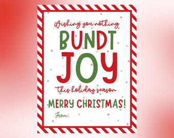 Nothing Bundt Joy Christmas Neighbor Gift Tag, PDF, Digital Download