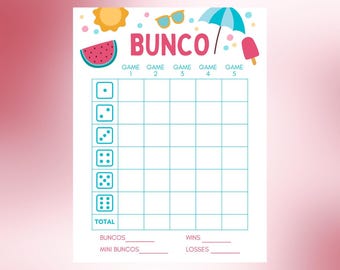 Carte de pointage Summer Bunco, PDF, JPG, PNG, téléchargement numérique
