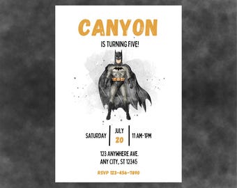 Superhero Bat Birthday Party Invite, Editable, Downloadable