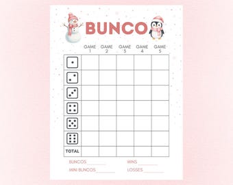 Cute Winter Bunco Scorecard, PDF, JPG, PNG, Digital Download