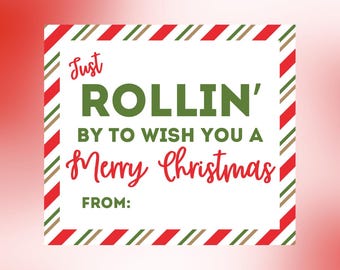Just Rollin By Christmas Neighbor Gift Tag, Cinnamon Rolls, PDF, Digital Download
