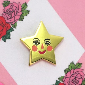 Gold Star Enamel Pin, Cute face Star Pin, Gold Lapel Pin, Silver Lapel Pin, Good Behaviour Star, Smiley Face Pin, Stocking Filler