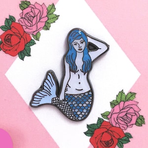 Mermaid Pin, Fantasy Enamel Pin, Blue Haired Mermaid, Hard Enamel Pin, Lapel Pin, Birthday Gift, Valentines Gift