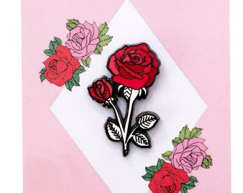 Pin de solapa de rosa roja y blanca, regalo de San Valentín para ella, regalo de aniversario