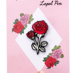 Red and White Rose Lapel Pin, Valentines Gift For Her, Anniversary Gift