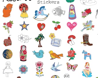 59 simpatici mini adesivi con didascalie, foglio di adesivi A5, mini adesivi illustrati per decoupage, ideali come bomboniere per feste per bambini o regalo di compleanno.