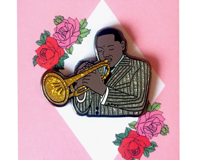 Jazz Musician Enamel Pin, Trumpet Player Pin, Gift For Dad, Music Lover Lapel Pin