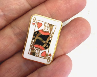 Queen of Hearts Enamel Playing Card Lapel Pin, Alice in Wonderland Pin, Tribute Pin, Gift For Mum or Grandmother, Valentine's Gift For Her