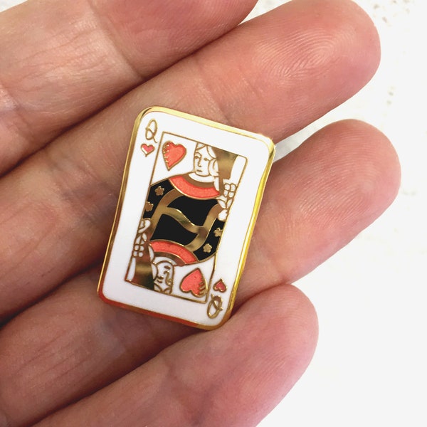 Queen of Hearts Enamel Playing Card Lapel Pin, Alice in Wonderland Pin, Tribute Pin, Gift For Mum or Grandmother, Valentines Gift For Her