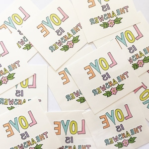 12 Wedding Favour Temporary Tattoos, Love is the Answer John Lennon Quote Temporary Tattoo, Hen-do Tattoos, 12 Individual Love Tattoos