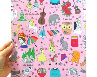Illustrated Picture Alphabet Gift Wrap Pack of 3 Sheets, ABC Wrapping Paper For a Child's Birthday
