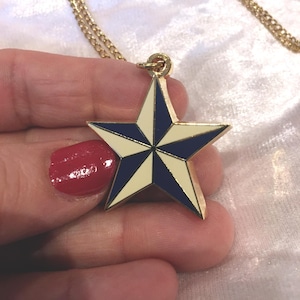 Nautical Star Enamel Necklace, Gold Navy and Cream Necklace For Him or Her, Necklace for long distance couples