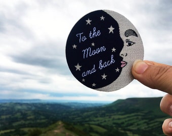 To the Moon and back Iron on Patch, Moon & Stars Patch for Jacket or Bag, The Night Sky Patch, Silver Moon Celestial Patch, Valentines Gift