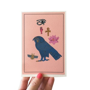 Carte d'oiseau égyptien, carte de voeux de l'Egypte antique, carte d'oeil d'Horus, carte de symbole d'Ankh, carte d'anniversaire, carte pour un être cher