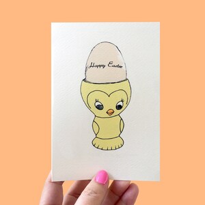 Simpatico biglietto di Pasqua con portauovo di pulcino, divertente biglietto di Pasqua fatto a mano impreziosito da glitter, biglietto di Pasqua fatto a mano con pulcino giallo