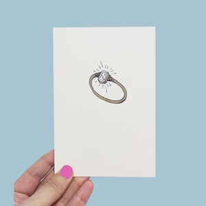 Diamond Ring Verlovingskaart, Eenvoudige Geïllustreerde Vintage Trouwring Kaart, Handgemaakte Kaart