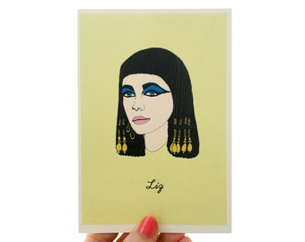 Liz Taylor Cleopatra Karte, kultige Figur Karte, illustrierte Karte für Filmliebhaber, Elizabeth Taylor Cleopatra Geburtstagskarte, Tribute Karte