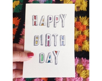 Typeface Multicolour Glitter Birthday Card, Handmade Colourful Greeting Card, One of a Kind Happy Birthday Card