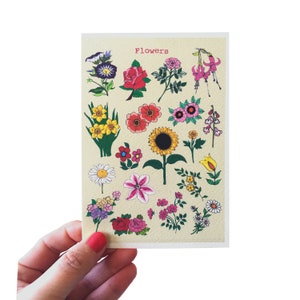 Hübsche Blumen Glitzernde Karte, florale Geburtstagskarte, handgemachte illustrierte florale Grußkarte für Mama oder Großmutter, Karte für einen Gärtner