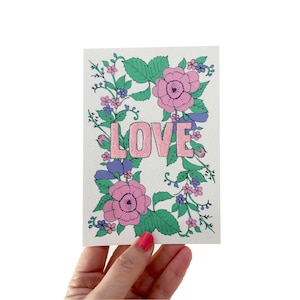 Florale Liebeskarte, Hübsche Blumenbotschaftskarte zum Valentinstag für Sie oder Ihn, handgemachte Hochzeitskarte, Karte für Unterstützung
