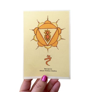 Biglietto d'auguri per chakra del plesso solare, set di sette carte chakra, meditazione spirituale e biglietto d'auguri per lo yoga