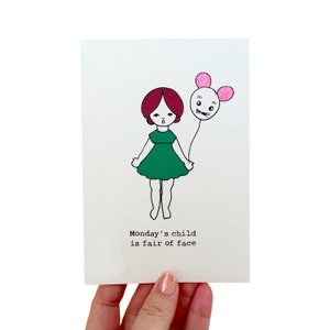 El niño del lunes es justo de la tarjeta de cara, nueva tarjeta de bebé, tarjeta de cumpleaños del niño, impresión A5 de rima infantil, tarjeta para nieto nacido el lunes