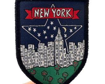 Parche termoadhesivo del horizonte nocturno de Nueva York, recuerdo de viaje de Nueva York, EE. UU., aplicación para mochila o chaqueta
