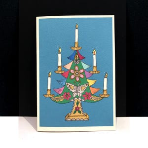 Mexicaanse kerstboomkaart met gouden en zilveren glitter, geïllustreerde handgemaakte kerstkaart, Mexicaanse tinnen ornamentpakket van 5 kerstkaarten,