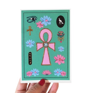 Egyptian Ankh Card, Ancient Egypt Glitter Handmade Card