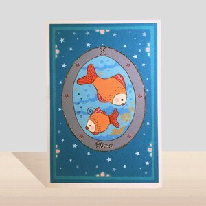 Cartão de aniversário do zodíaco de Peixes, cartão feito à mão com glitter do signo da estrela, aniversário de fevereiro, cartão de arte ilustrado de aniversário de março