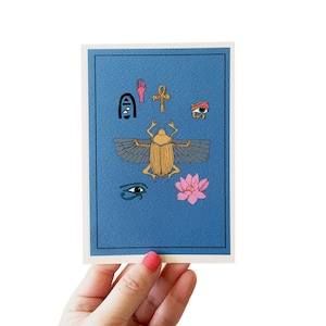 Scarabeo Scarabeo Antico Egitto Carta, Carta Occhio di Horus, Artefatti Ankh Egiziani Mini Stampa Artistica, Carta Fiore di Loto per un Amico