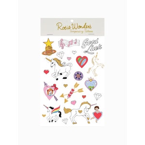 Unicorn Temporary Tattoos, Cute Unicorns Gift, Kids Party Favour, Rosie Wonders Tattoos, Birthday Gift, Child&#39;s Valentines Gift,