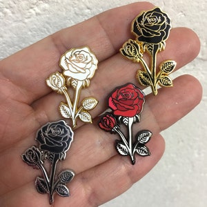 Black Rose Pin, Lapel Pin, Enamel Pin Silver and Black or Black and Gold Rose Pin, Birthday Gift image 4