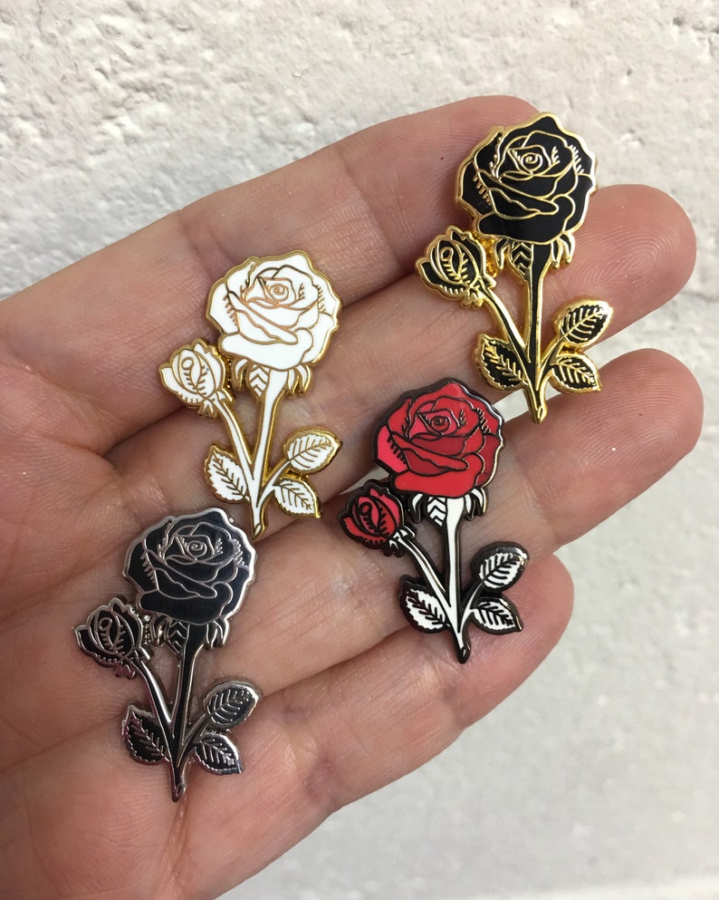 Black Rose Pin, Lapel Pin, Enamel Pin Silver and Black or Black and Gold Rose Pin, Birthday Gift image 4