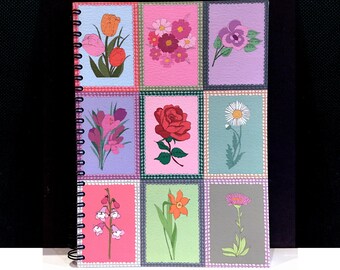 Flower Frames A5 Notepad, 100 Page Spiral Bound Notepad, Illustrated Lined thick pages notebook, Birthday or Christmas Gift