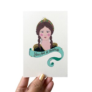 Eres una tarjeta de diosa, tarjeta de cumpleaños ilustrada, tarjeta para animar a un amigo, tarjeta de apoyo de salud mental, tarjeta de diosa griega para ella