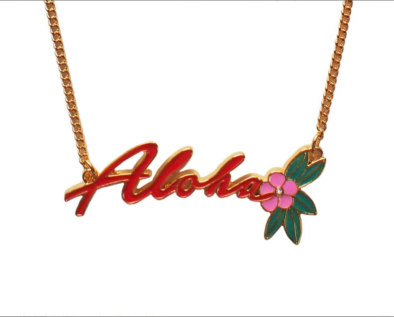 Dedication Aloha In a popularity Enamel Necklace Hawaiian Charm Tropical
