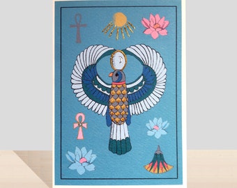 Egyptian Phoenix Card, Ancient Egypt Glitter Handmade Card