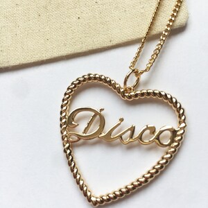 Gold Disco Rope Necklace, Cute 70's Theme Pendant Necklace, Heart Necklace Birthday or Valentines Gift image 4